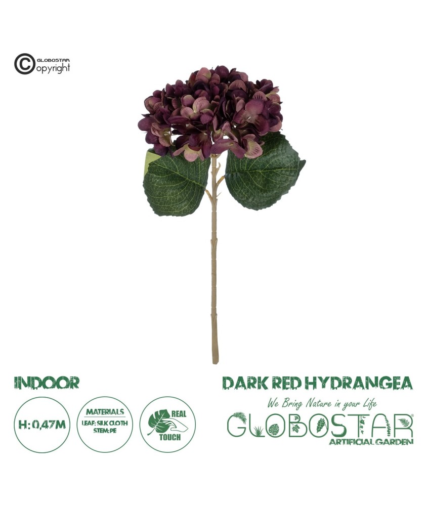 GloboStar® Artificial Garden DARK RED HYDRANGEA BRANCH 21180 Τεχνητό Διακοσμητικό Κλαδί Ορτανσίας Βαθύ Κόκκινο  Y47cm